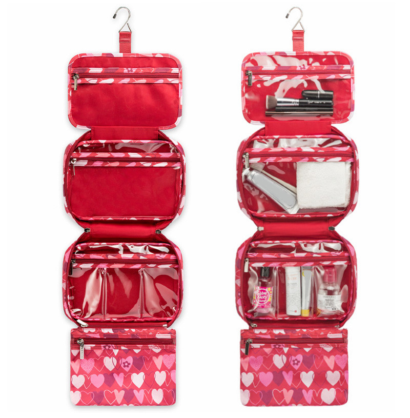 Vintage Heart Printed Travel Wash Hanging Toiletry Bag