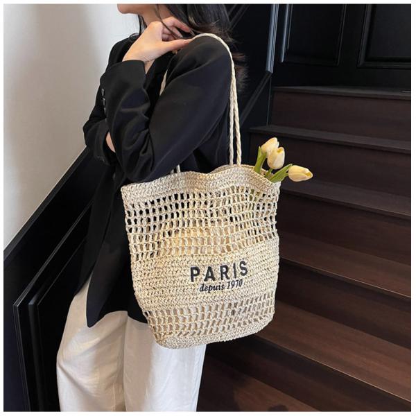 Quality Find Similar Icon Summer Beach Holiday Dress Luxury Lady Casual Underarm Handbag Slouch Crochet Straw Raffia Tote Shopping Travel Bucket Bag for sale