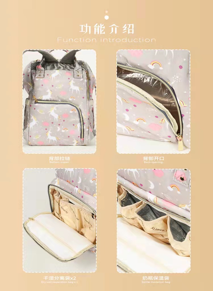 Fashion Backpack Multi-functional Print Mother Bag Large Capacity Baby Diaper Bag With Stroller Strap For Mom