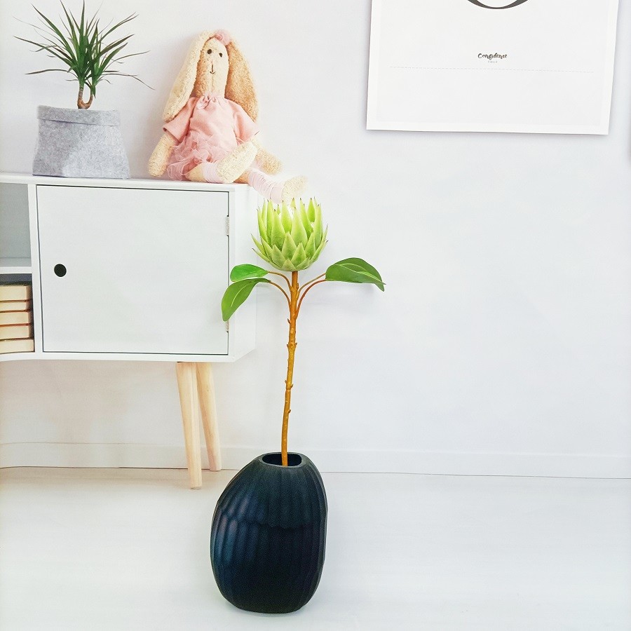 60cm White Artificial Potted Floor Plants Silk King Protea Cynaroides Flower