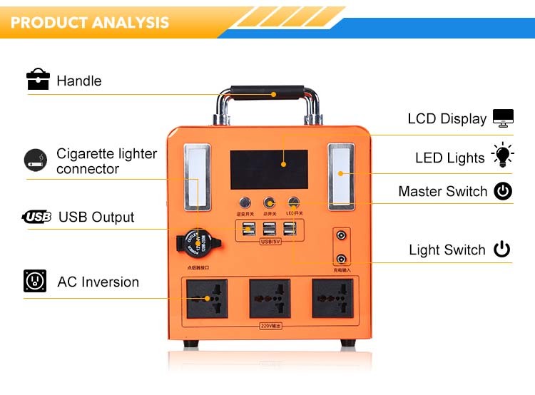 Outdoor Solar Portable Power Station 1000W Orange Solar Generator