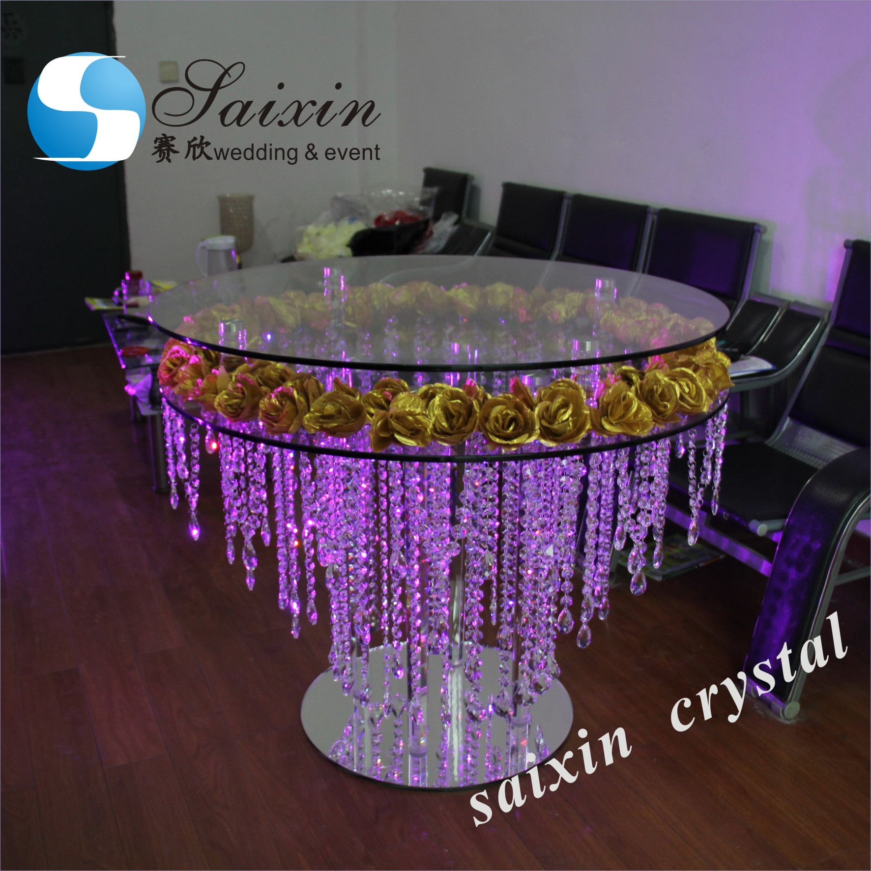 16 14 12 Inch Round Stainless Steel Hanging Crystal Cake Stands Wedding