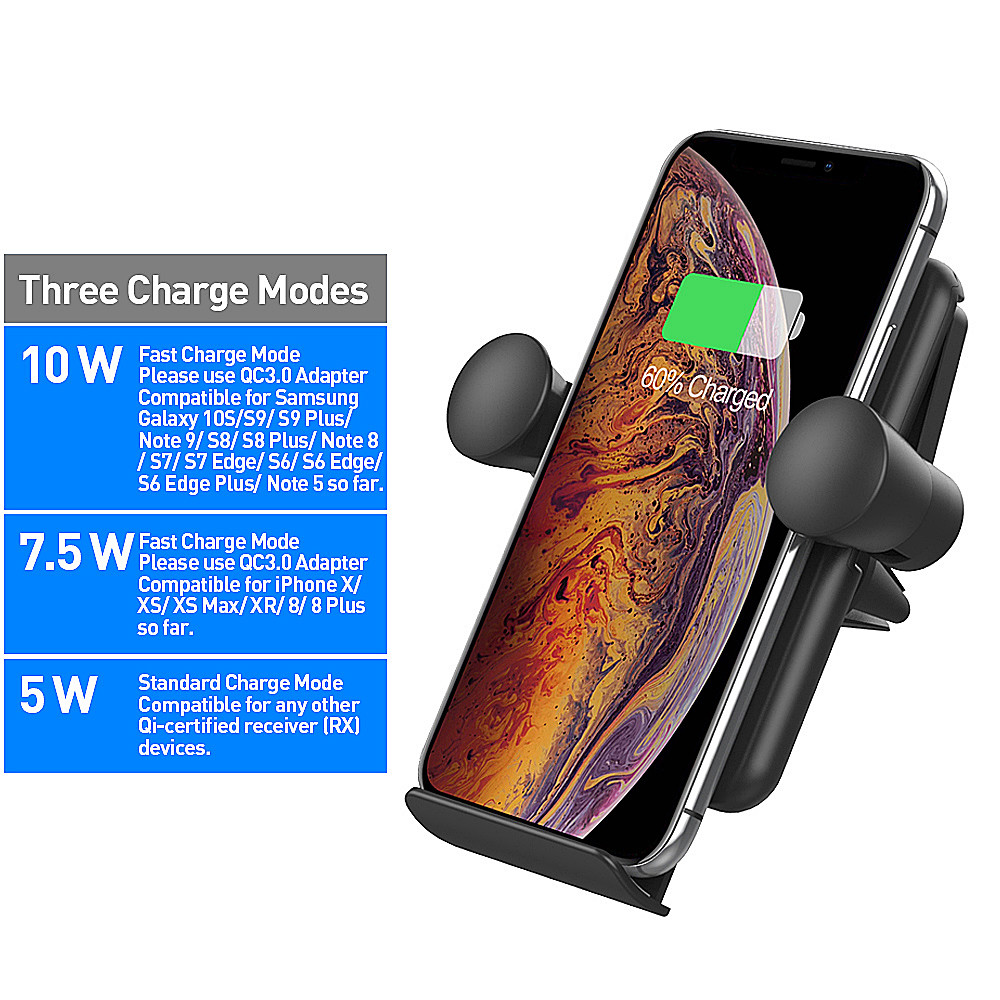 Automatic Clamping Air Vent Wireless Car Charger 10W 7.5W Qi Fast Charger For IPhone 12