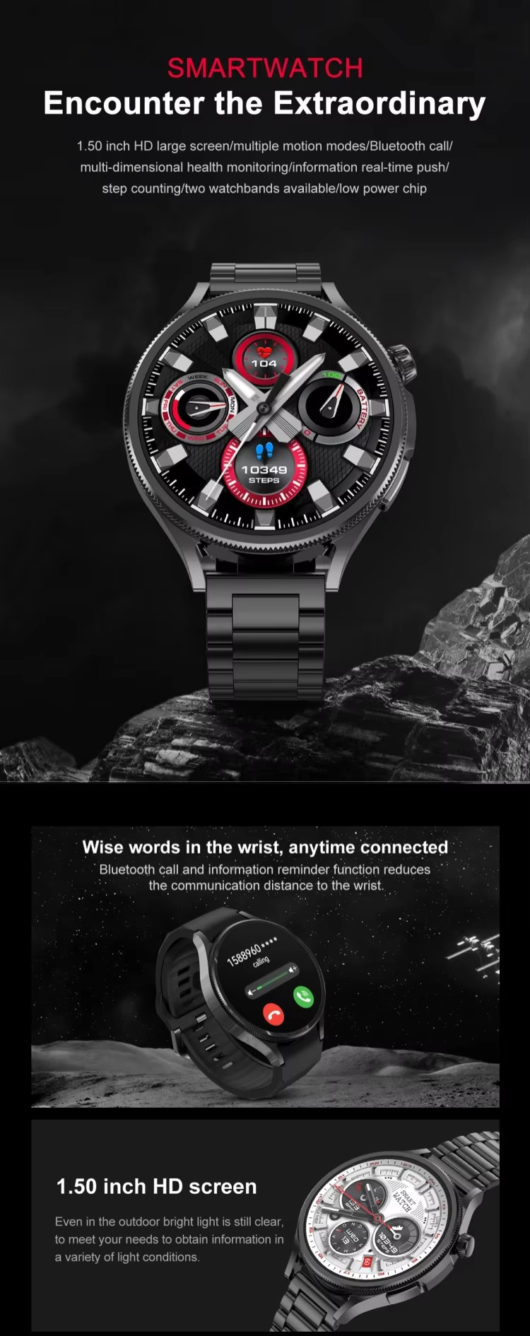 Waterproof Round Sport Outdoor Smartwatches Multifunctional 200mAh