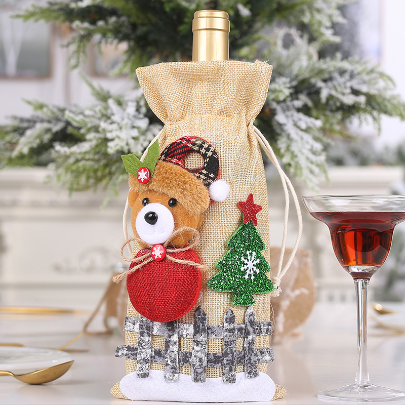 Factory OEM Christmas Wine Bottle Covers Bag for Home Santa Claus Wine Bottle Cover Snowman Stocking Gift Holders