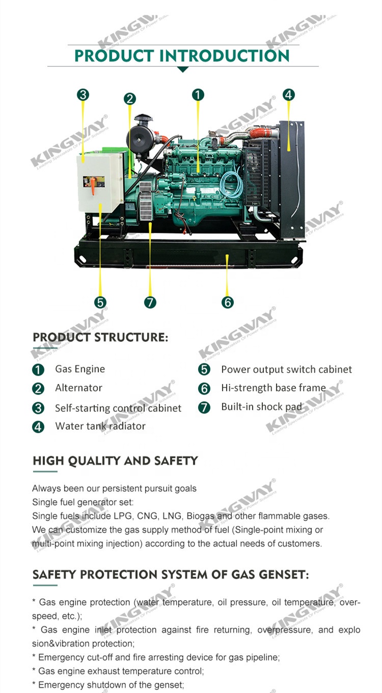 Kingway 50KVA 80KVA 100KVA CNG NG Certificate Silent Single phase Three phase Compress Natural Gas Generator Set