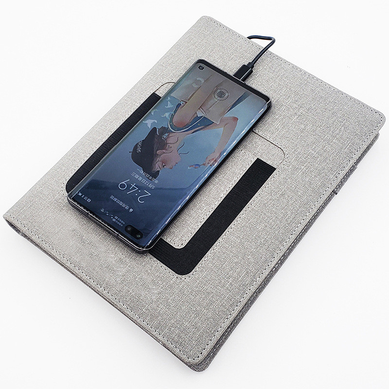 Multipurpose Folding Power Bank Notebook Folder 6 Rings Leather Material