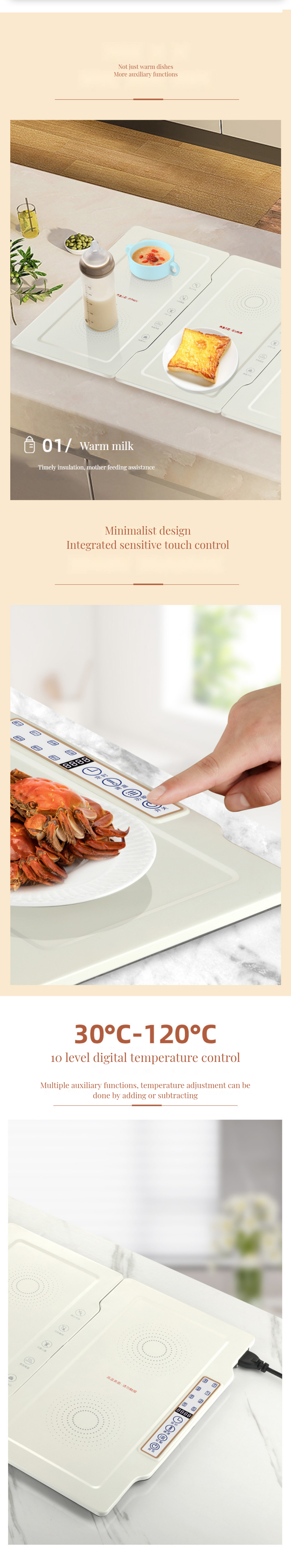 Fast Heating Foldable Electric Warming Tray with 10 Gears and Smart Temperature Control