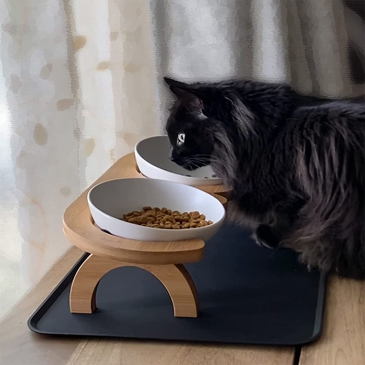 Waterproof Anti-Slip Silicone Mat Tilt Raised Pet Feeder for Food 39.8 x 18.29 x 11.2 cm