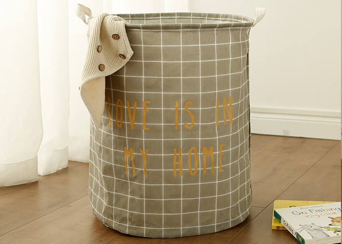 Puting Foldable washing laundry clothes basket toy storage bag large box customized Grey plaid love is in my home