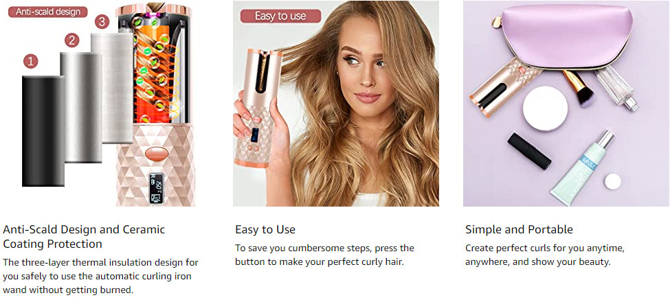 LED Display Automatic Turning Curling Iron , Ceramic Portable Usb Hair Curler