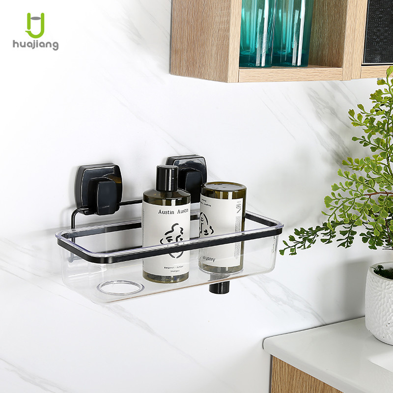 Space-Saving Wall Mounted Bathroom Storage Rack With Black Iron Wire And Suction Cups