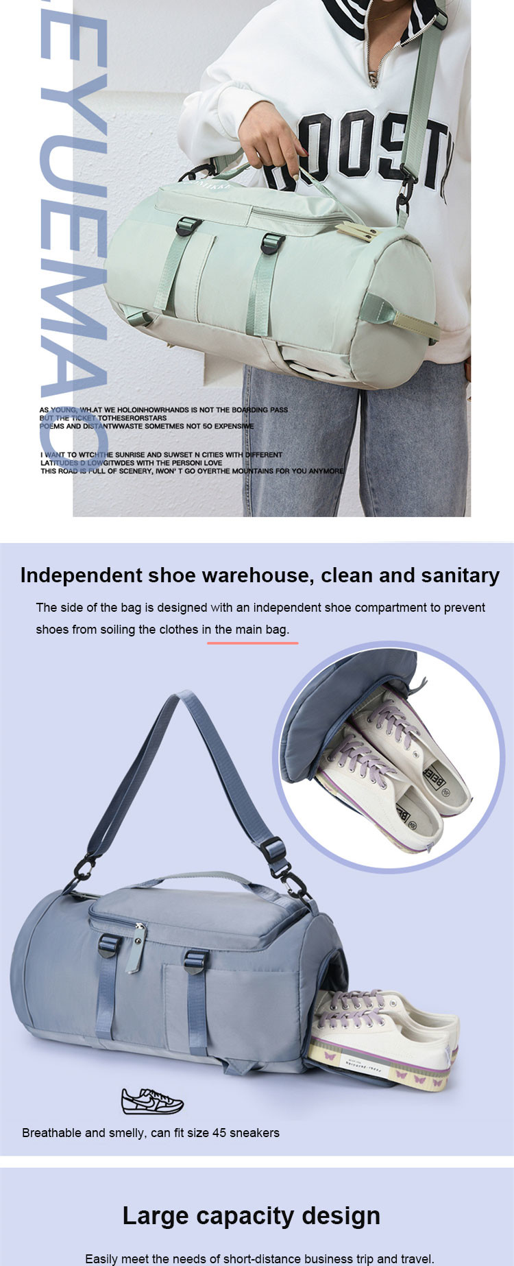 Gym Duffle Tote Bag Gym Bag With Shoe Compartment And Wet Pocket