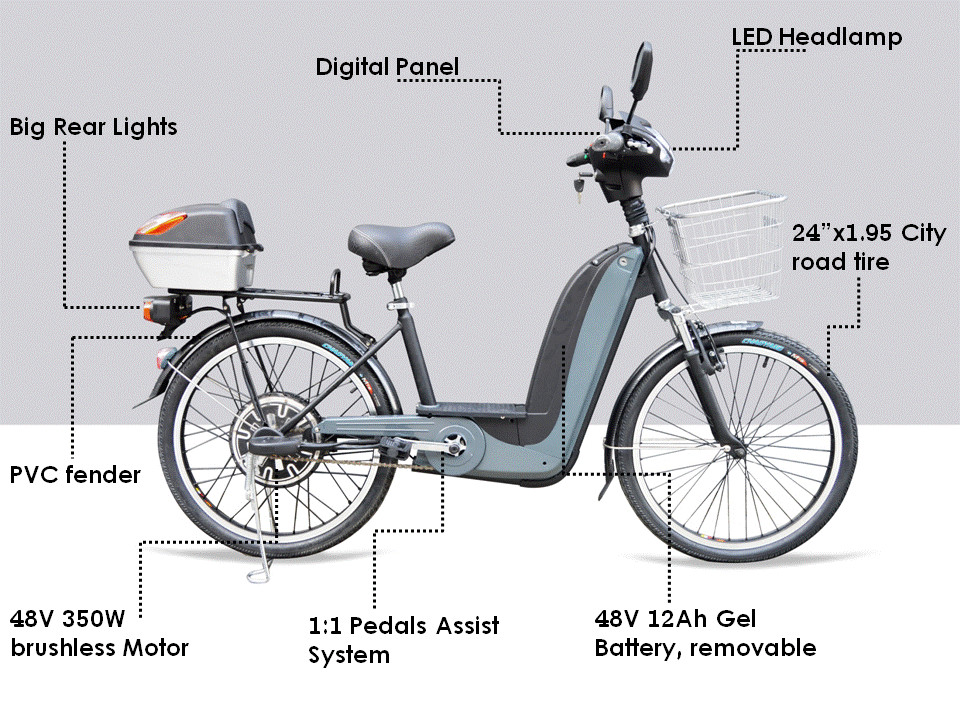 32km/H Electric Pedal Assisted Bicycle 24 Inch Wheel 350W Brushless Motor