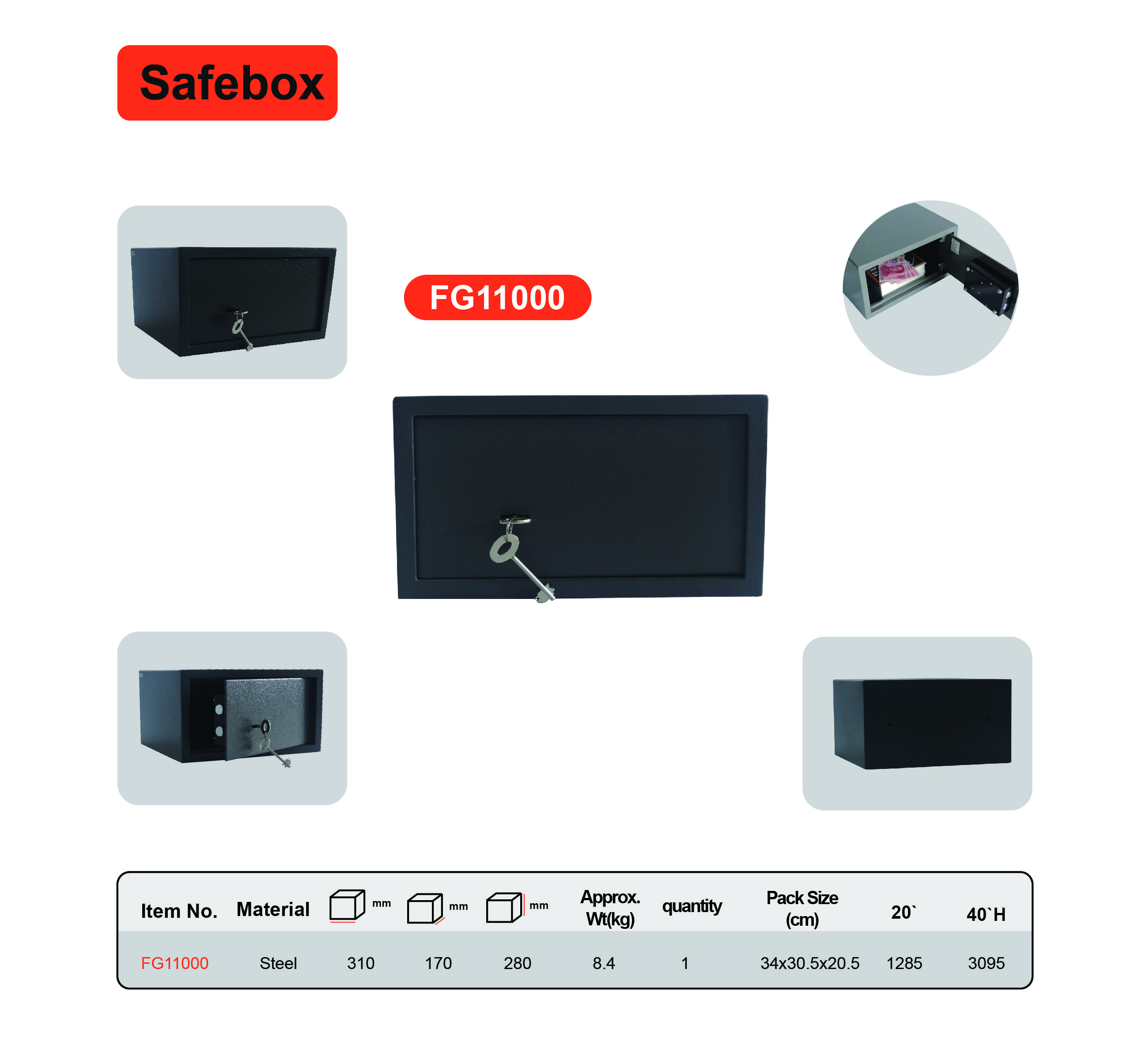Professional Hotel Security Safe Box With Two Steel Deadbolt Locks