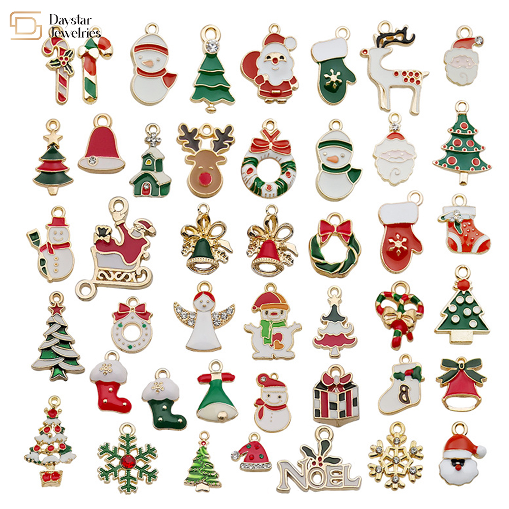 Gold Plated Enamel Christmas Charms For Jewelry Making Earrings Necklace Bracelet