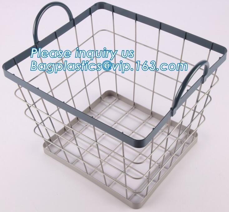 metal wire storage basket with tray in whole sale lowest MOQ sale even just buy 1 set, Kitchen storage Rose gold wire me