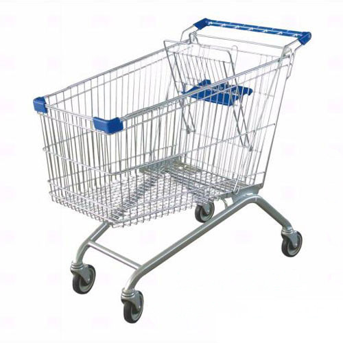 Steel Material Unfolding Supermarket Trolleys Wire Shopping Basket With Wheels
