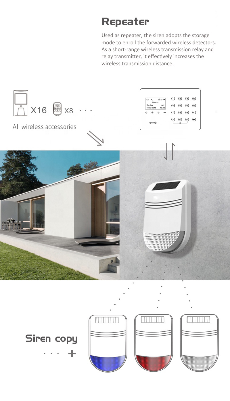 Factory New Design home security Solar Alarm siren for home wireless security alarm system