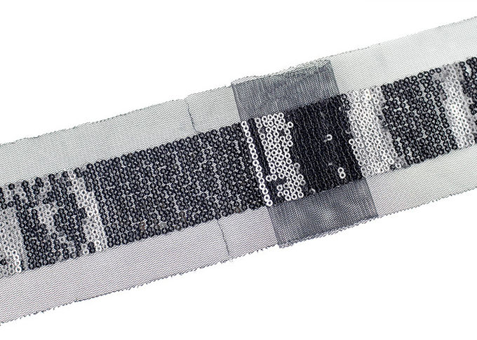 Shiny Sequin Embroidery Nylon Mesh Lace Trim For Fashion By Schiffli Lace Machine