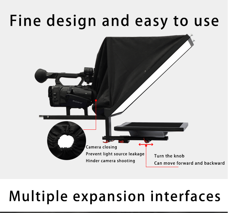 TS200 20 inch Single Screen Tempered Glass Studio TV Broadcasting Prompter with Tripod