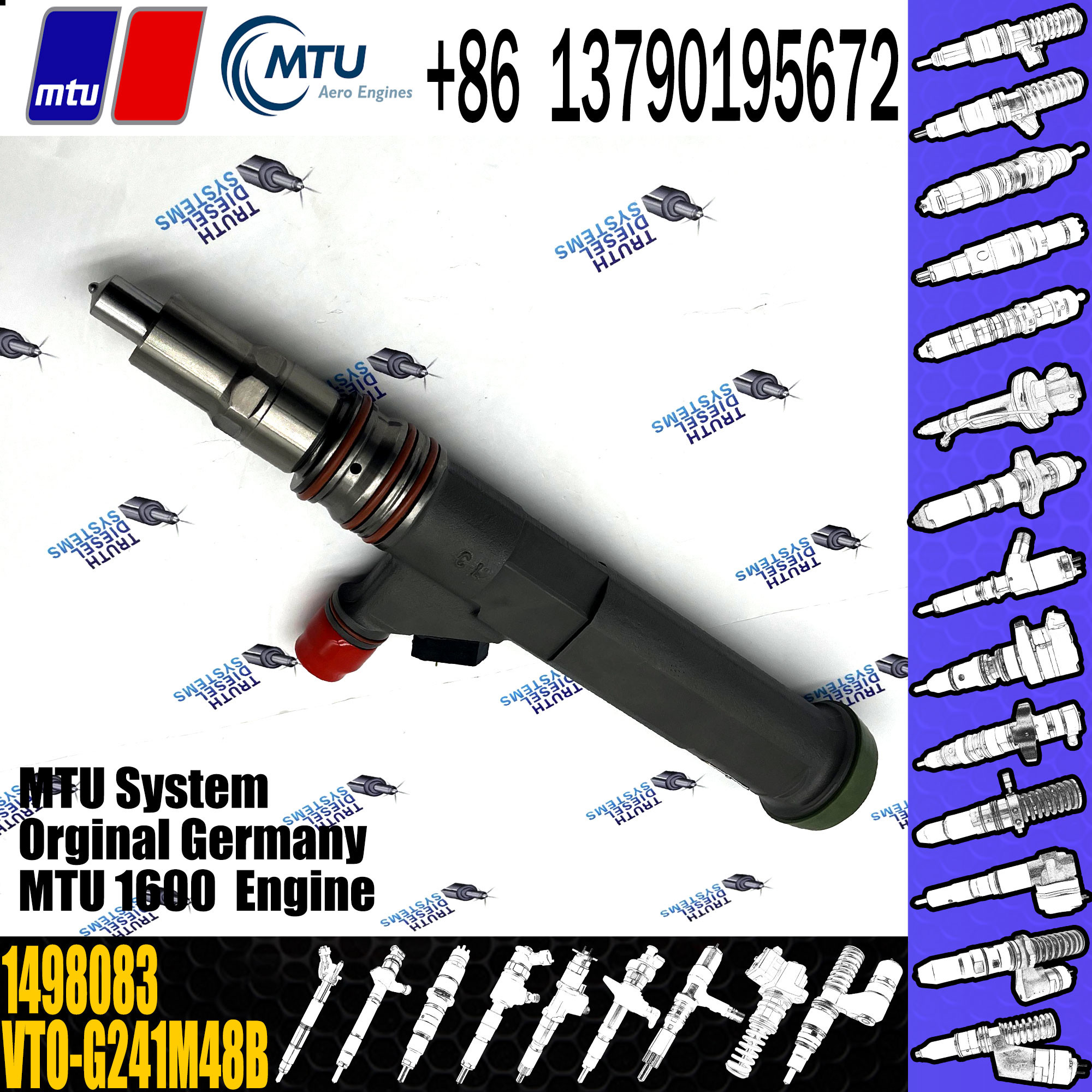 VTO-G265G48B Diesel Fuel Injector ISO X5240750003 Mtu Injector