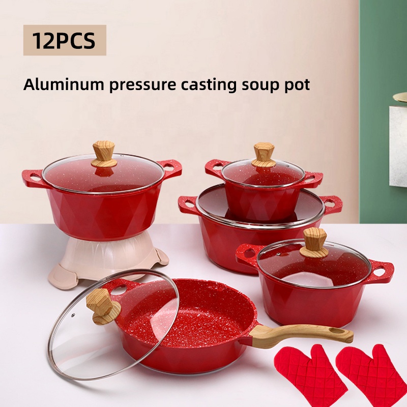 Multi-function Kitchen Cookware Cooking Pot Set Maifan Stone Aluminum Non-stick Pan Cookware Sets With Handle