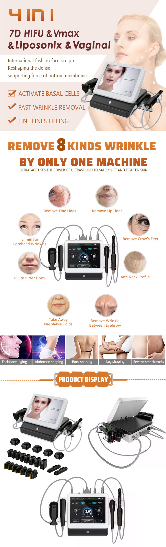 25mm Handheld Hifu Machine 3D Ultrasound Skin Tightening For Home Use