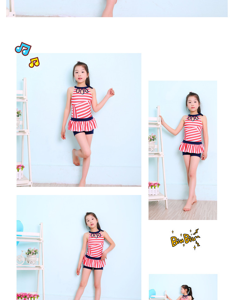2019 Popular Stripe Split Skirt Swimming Suit