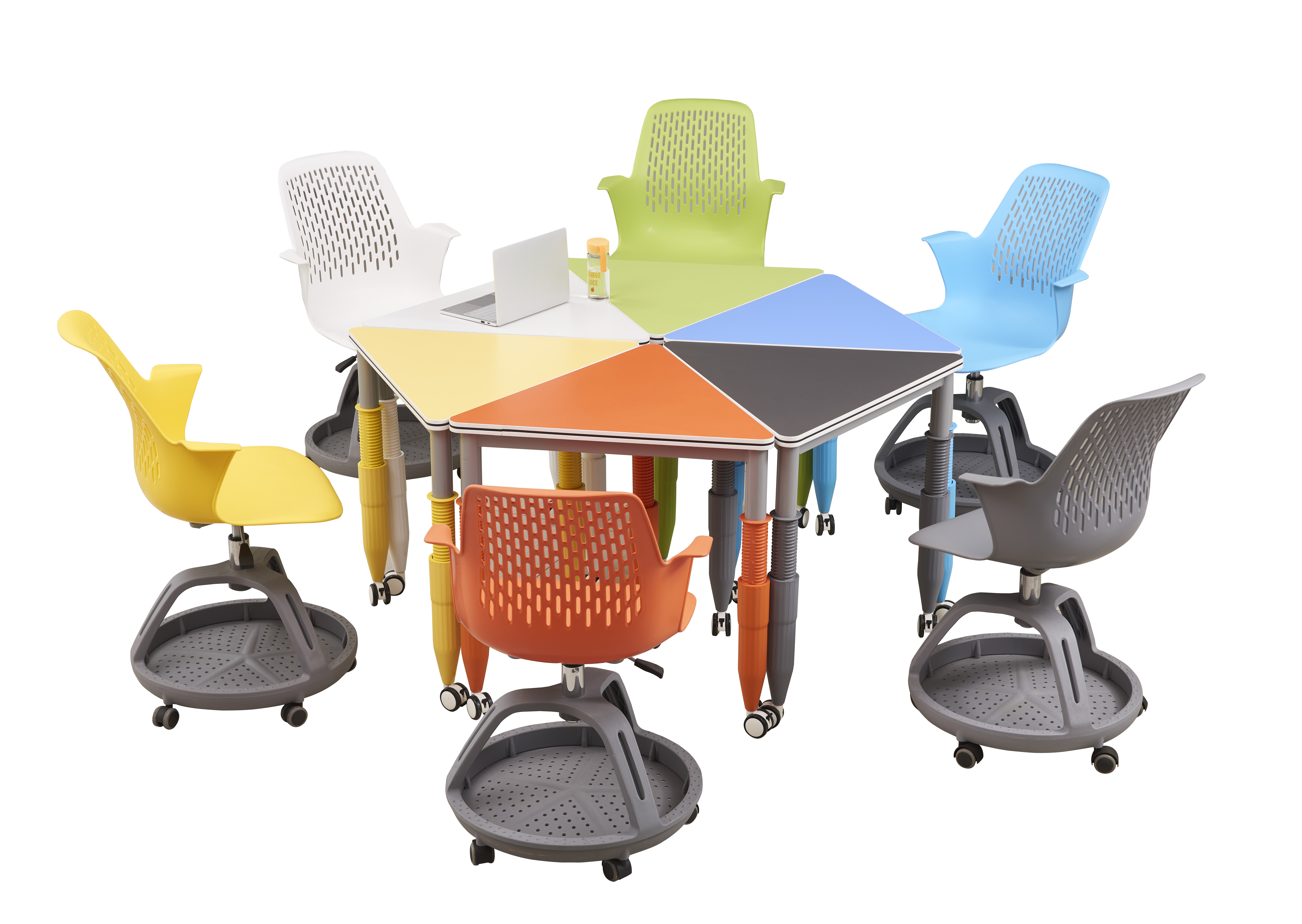 PVC Edge Office Table And Chair Set Height Adjustable With Castors
