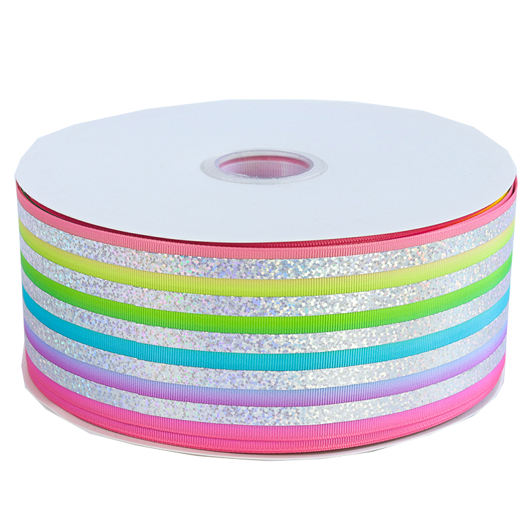 Customized Glitter Grosgrain Ribbon , Soft Feeling Glitter Wired Ribbon