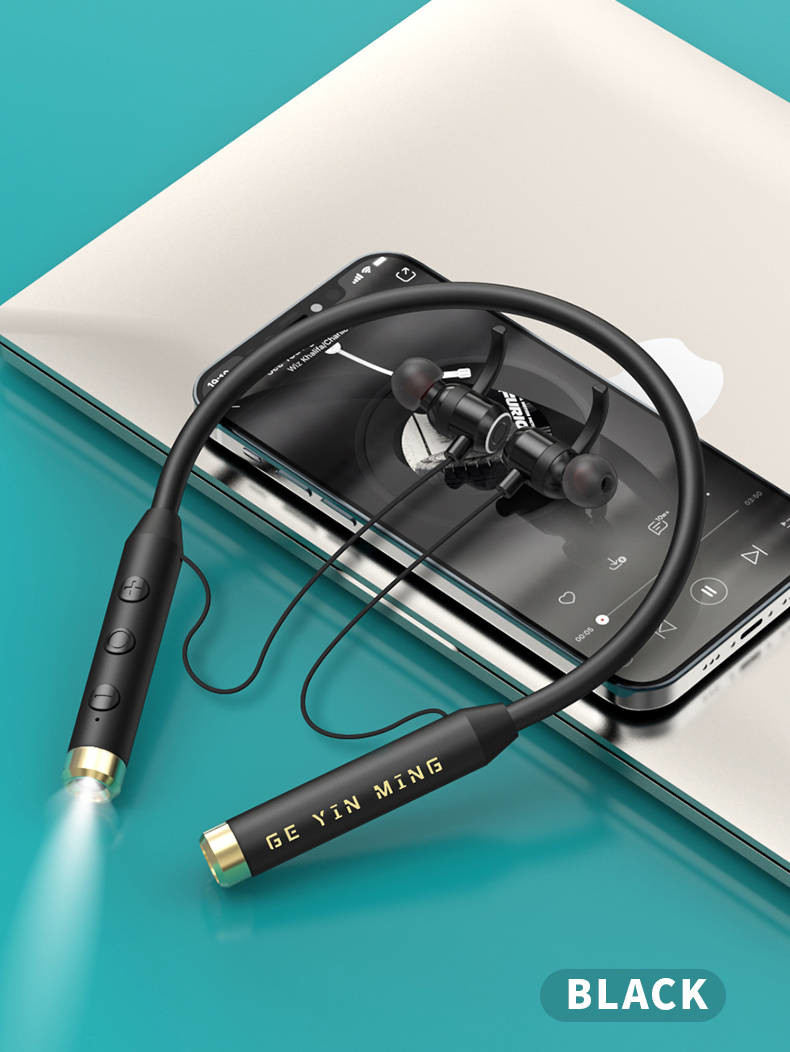 Bluetooth Neckband Earphones With 70H Playing Flashlight TF Card Model