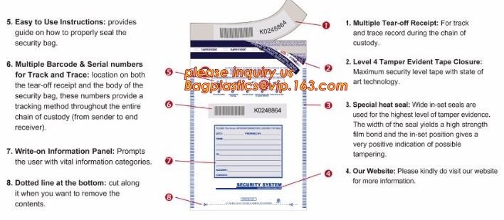 Security plastic bag with adhesive tape for cash, plastic money bag, Security Money Cash Bag For Airport/Bank and police