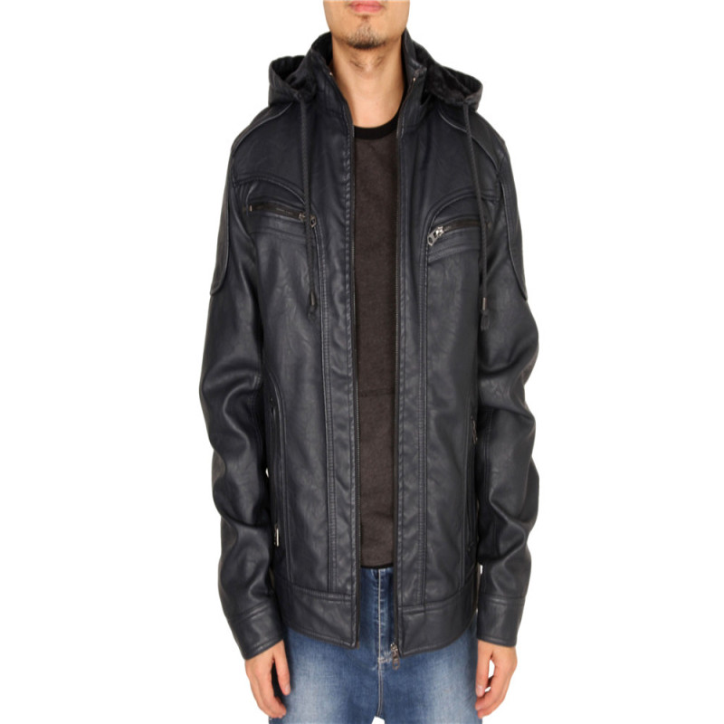 Men'S High Quality PU Coats Hooded Jacket Plush Fur Coat keep warm Windbreak