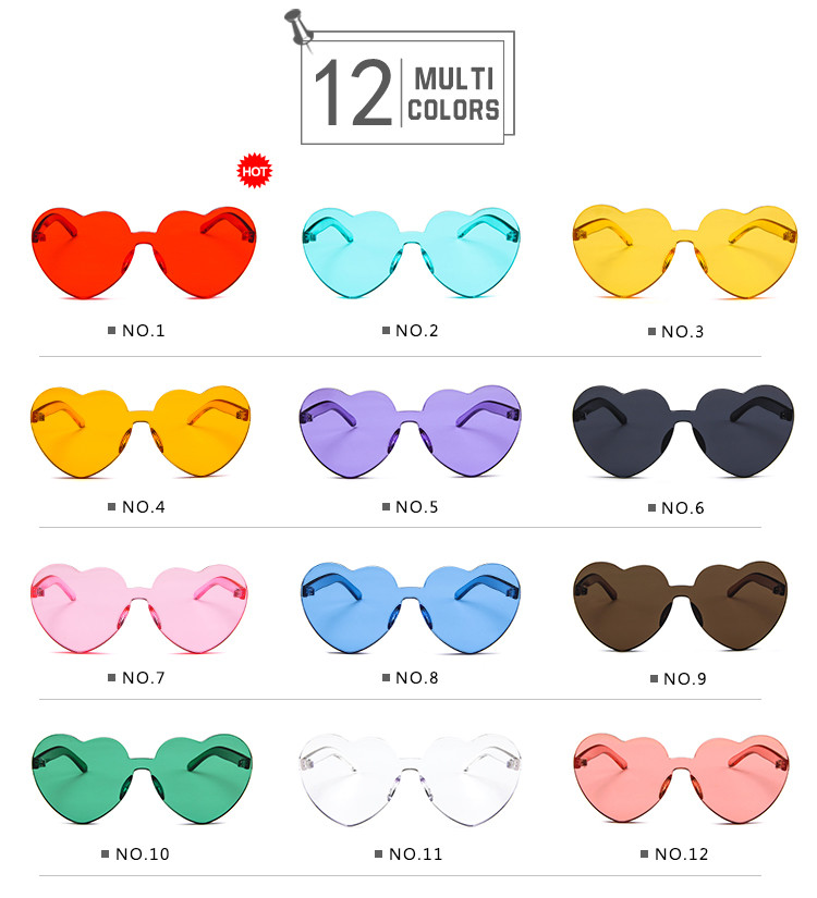 BSCI Love Heart Shaped Sunglasses Clear Jelly Color For Women Lady