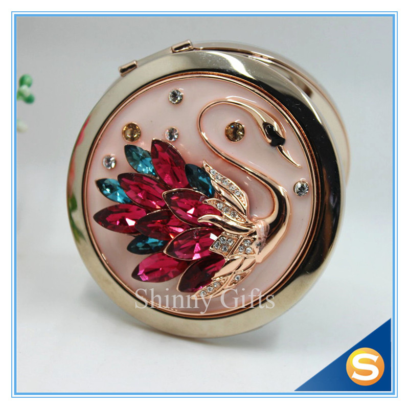 Shinny Gifts Crystal Goose Design Folding Make up Mirror Souvenir Compact Mirror