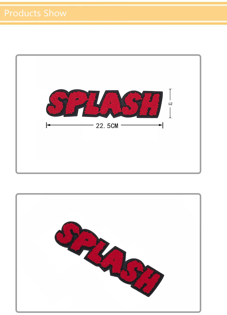 Red Splash Chenille Letter Patches , Custom Logo Patches Towel Twill Material