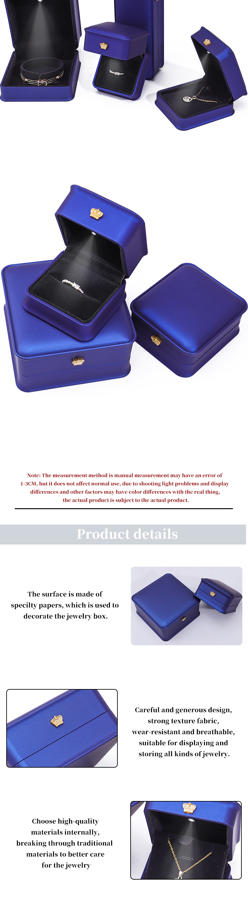 Glossy Dark Blue Sleek Faux Leather LED Jewelry Box for Luxury Storage Display