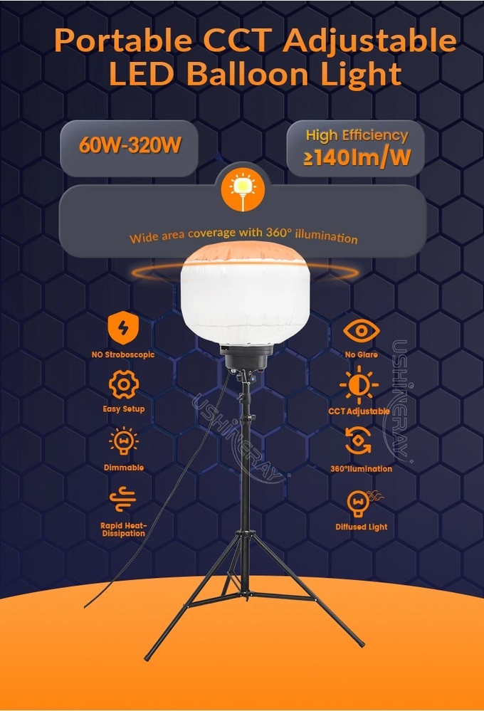 60W LED Balloon Lights 2.05m Waterproof Balloon Lights Stand Mobile Lighting For Campsite