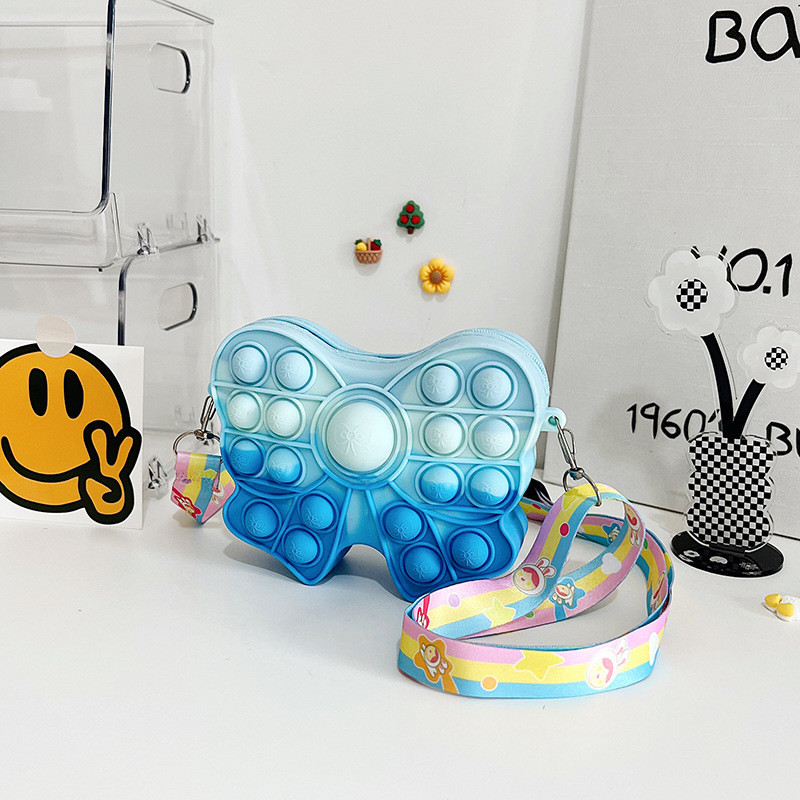 Fidget Pop Purse Bow Girls Purse Easter Gift Sensory Fidget Toy Silicone Cross Body Kids Purse Pencil Case Makeup Bag