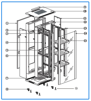 24U Server Rack Enclosure Cabinet , IP20 Server Tower Cabinet With Spring Lock