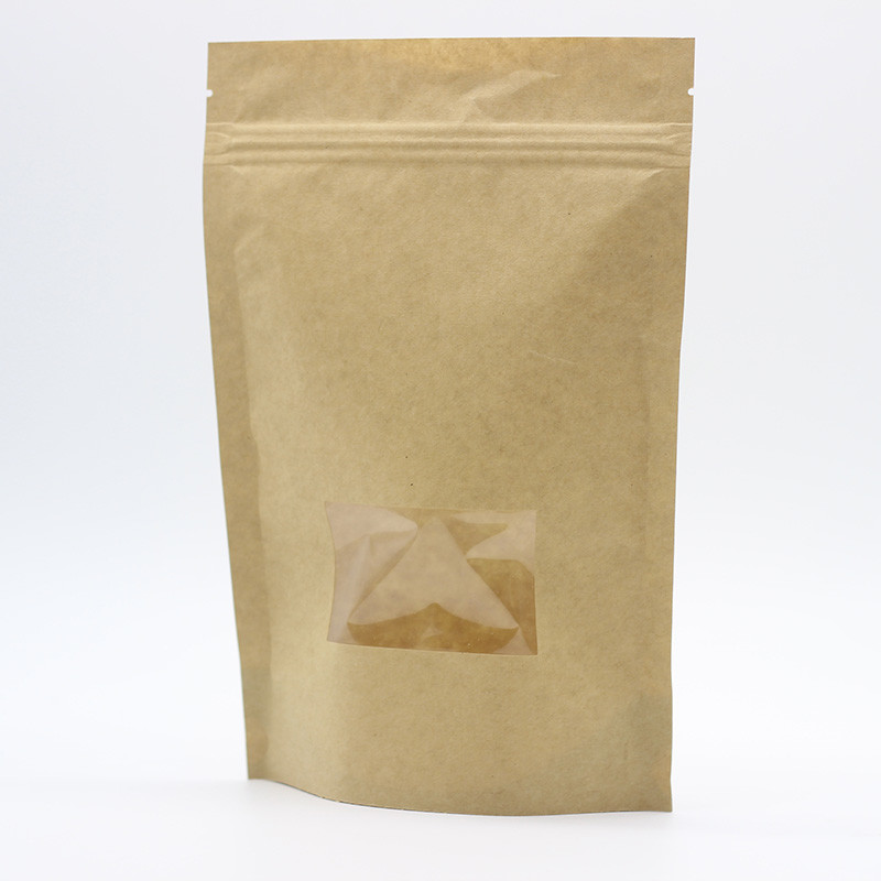 Doypack See Through Pouches 180 Microns Brown Paper Bags With Clear Window
