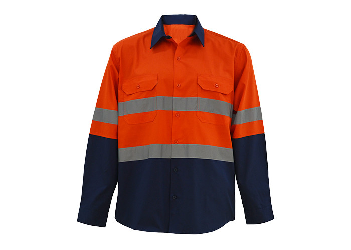 Contrast Colors Hi Vis Waterproof Workwear , Comfortable Safety Work Shirts