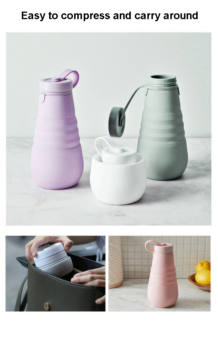 Grey Silicone Collapsible Drinking Bottle Outdoor Sports Folding 500ml Water Bottle