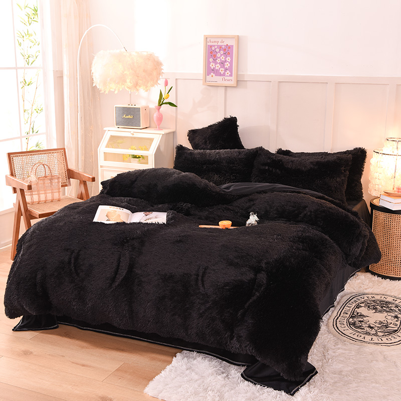 All-groups Rainbow Color Fur Velvet Fluffy Plush Soft Bedding Sheet Set for Kids Girl