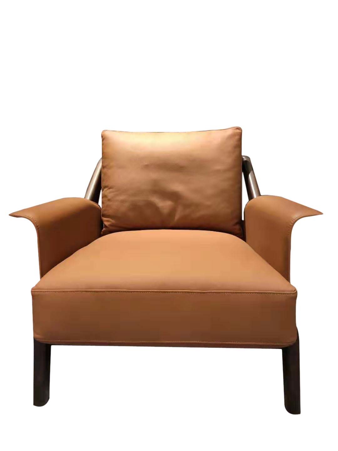 Down feather filled in Leather upholstered cushion Armchair sofa with Oak wood frame for Hotel lobby reception furniture