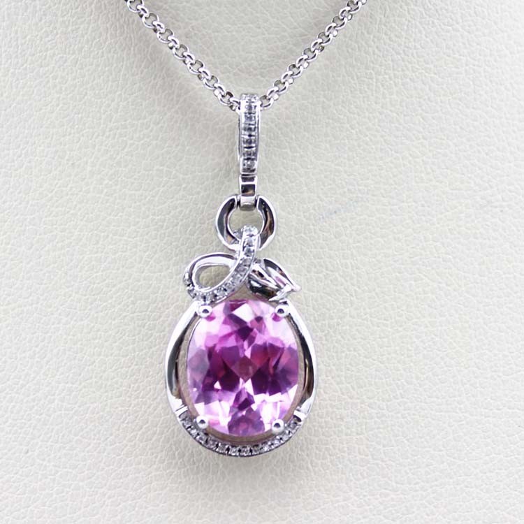 Sterling Silver Oval Pink Zircon Pendant and 925 Silver Chain Necklace (PSJ0268)