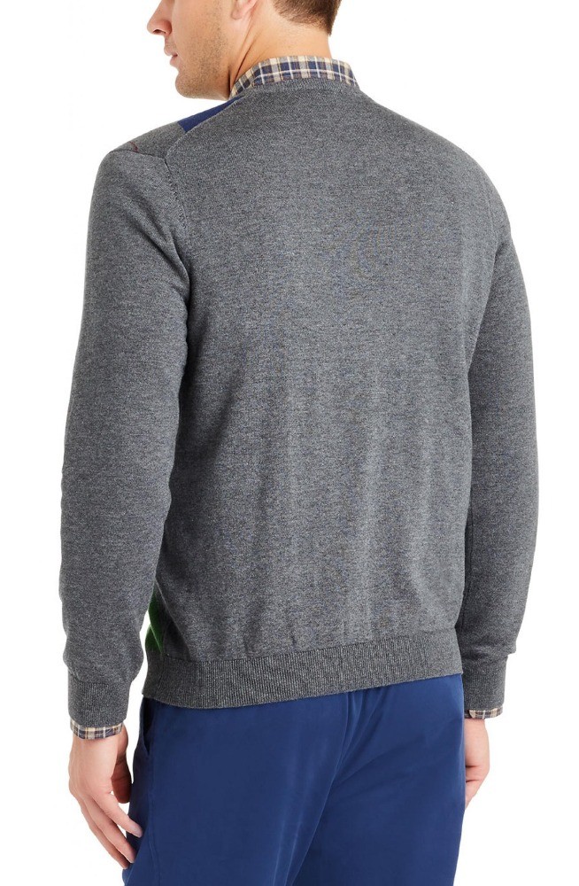 Pullover Jacquard Knit Sweater With Argyle Pattern 100 Wool Material 12GG Gauge