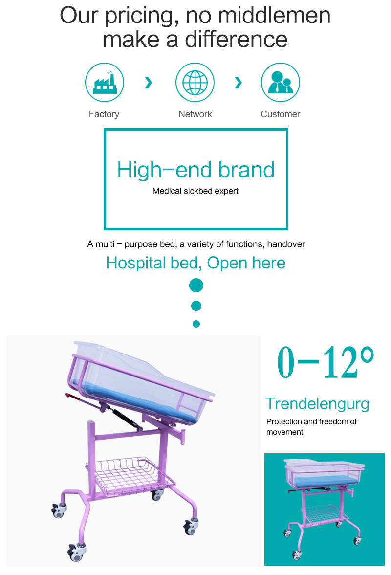 Factory Single Function Stainless Steel Infant Medical Bed Plastic Baby Hospital Bed Newborn Pediatric Crib for Sale