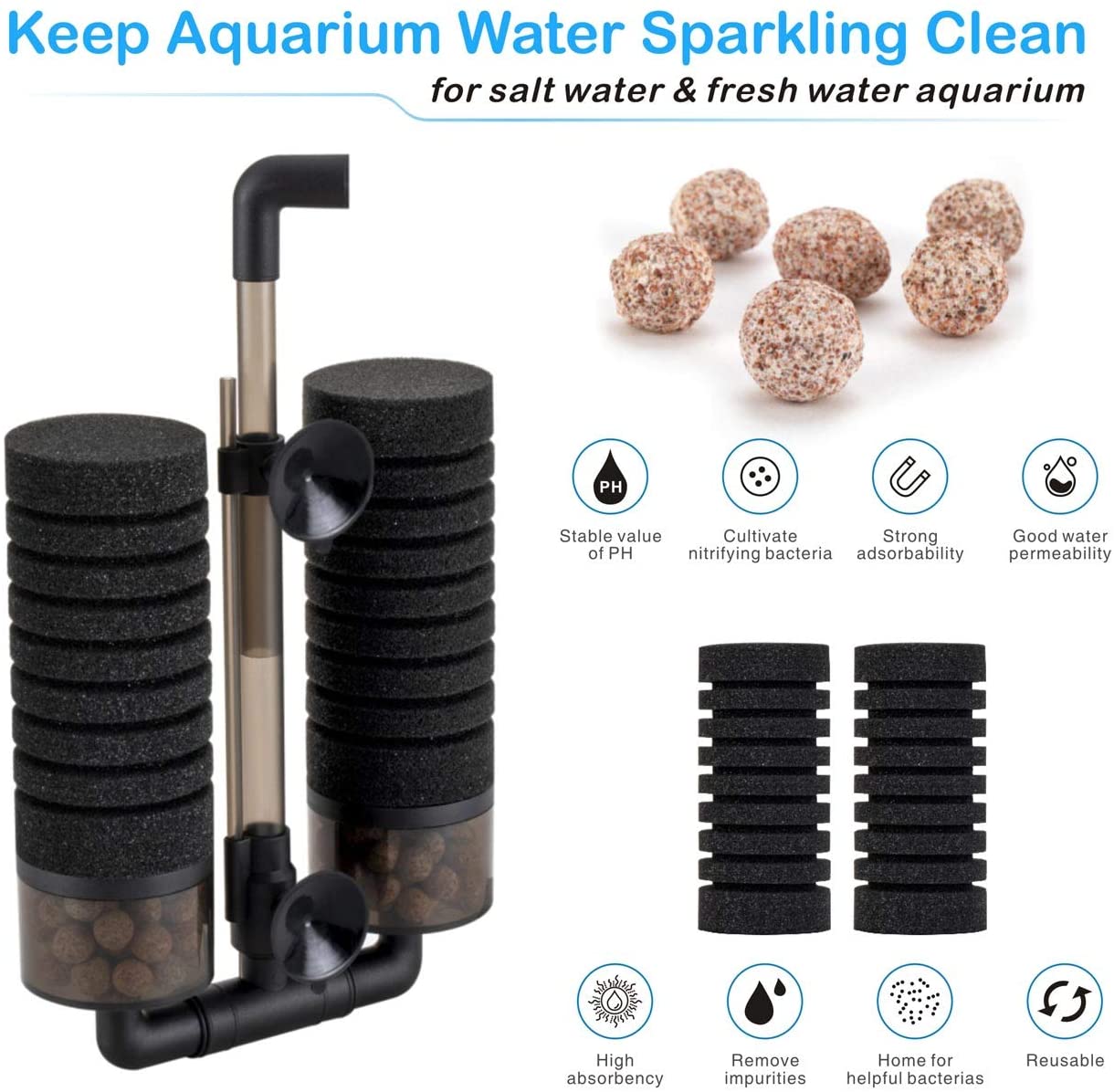 Bio Aquarium Double Sponge Filter For 75 Gallon Tank